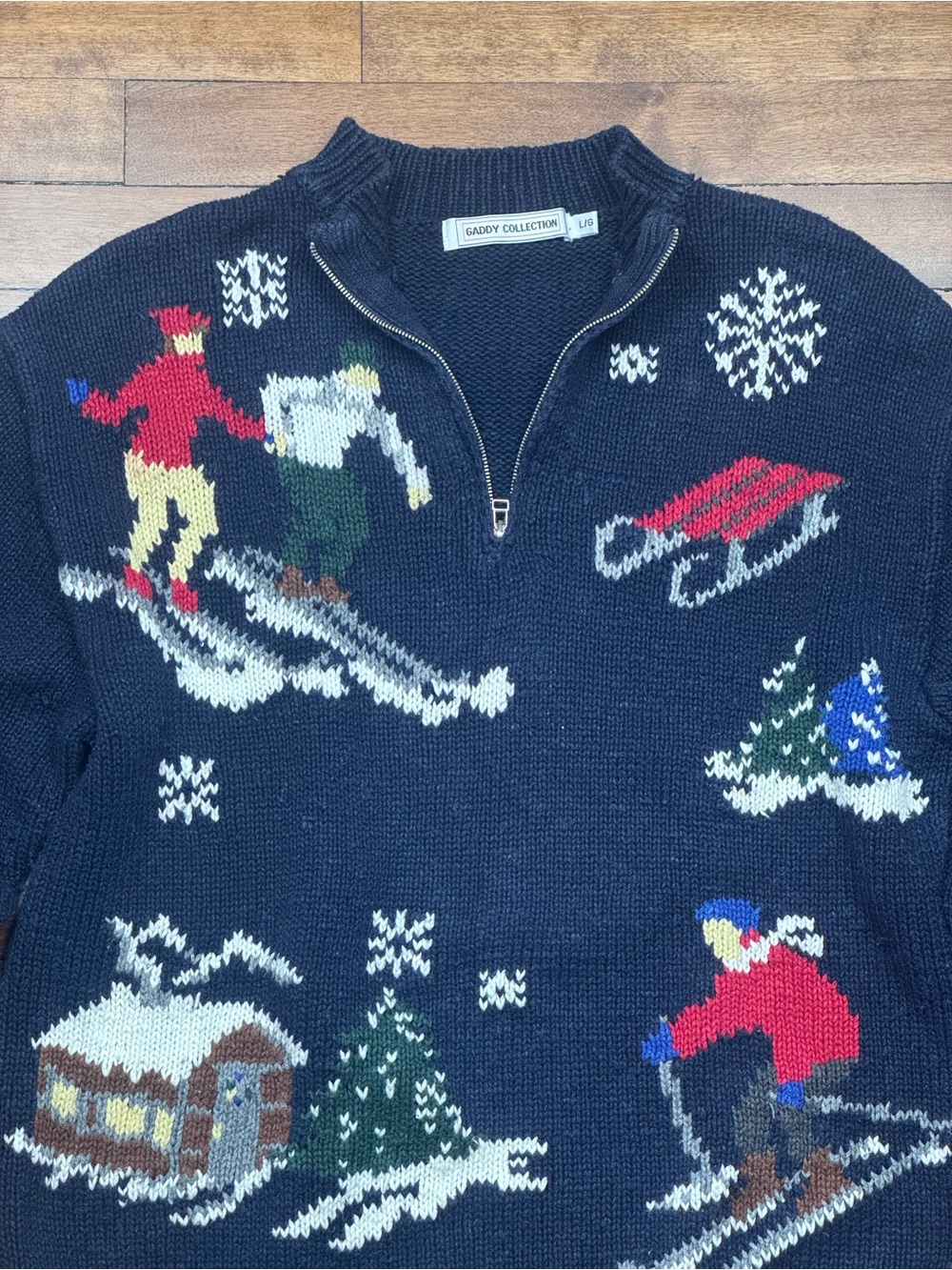 Vintage Gaddy Collection Ski Pattern 1/4 Zip Sweater Cotton Blend - Navy - Picture 3 of 6
